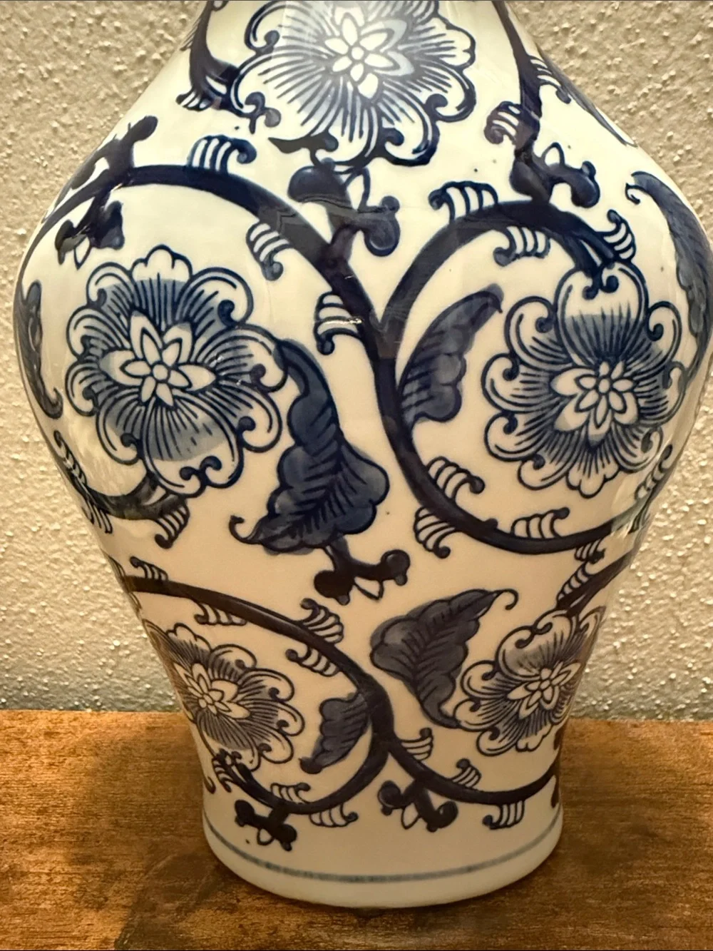 Blue and White Floral Ceramic Vase Approx 11”